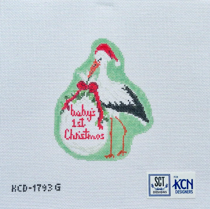 Baby's First Christmas Green Stork Canvas