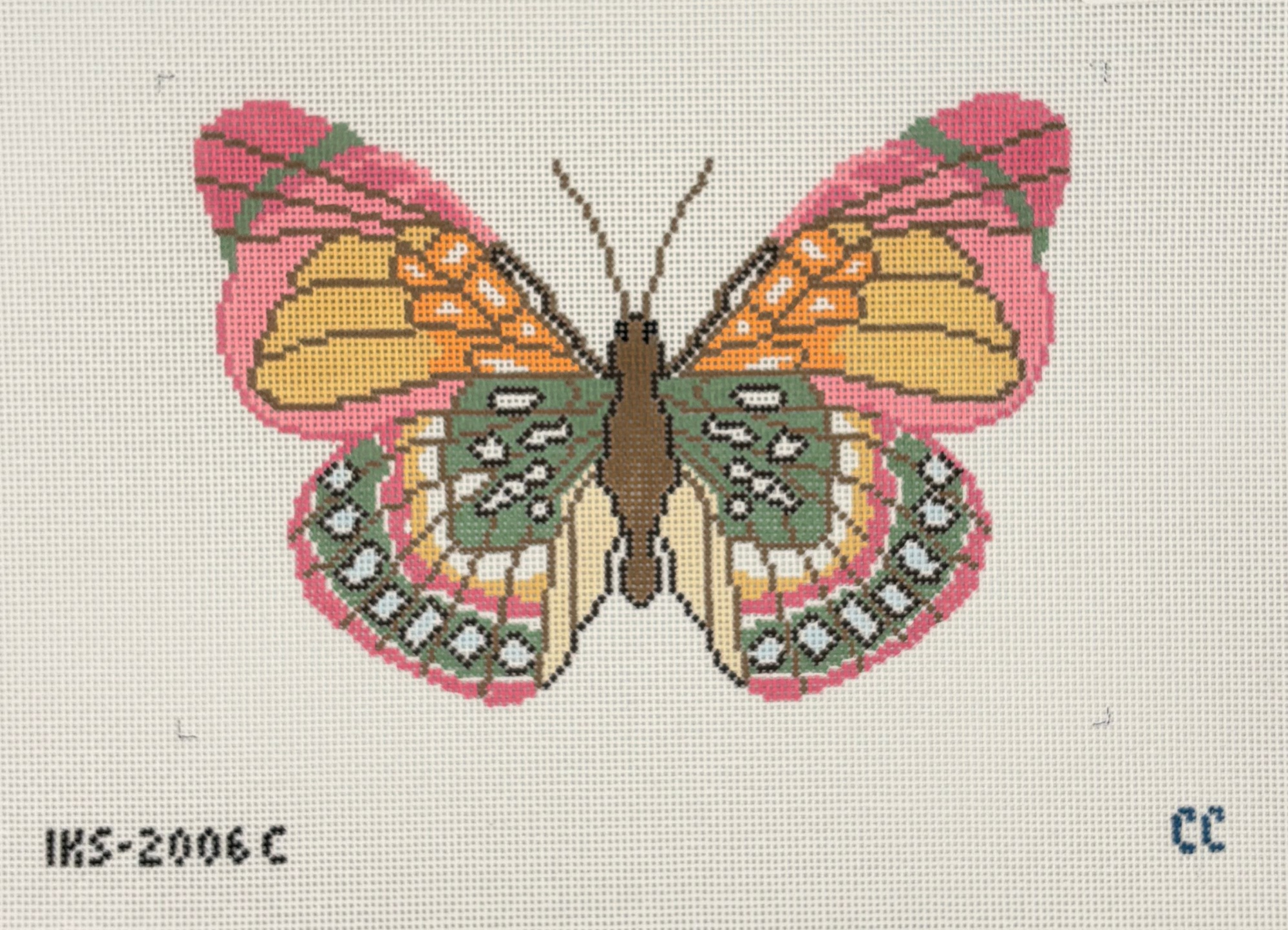 Large Butterfly - Pink Green Canvas