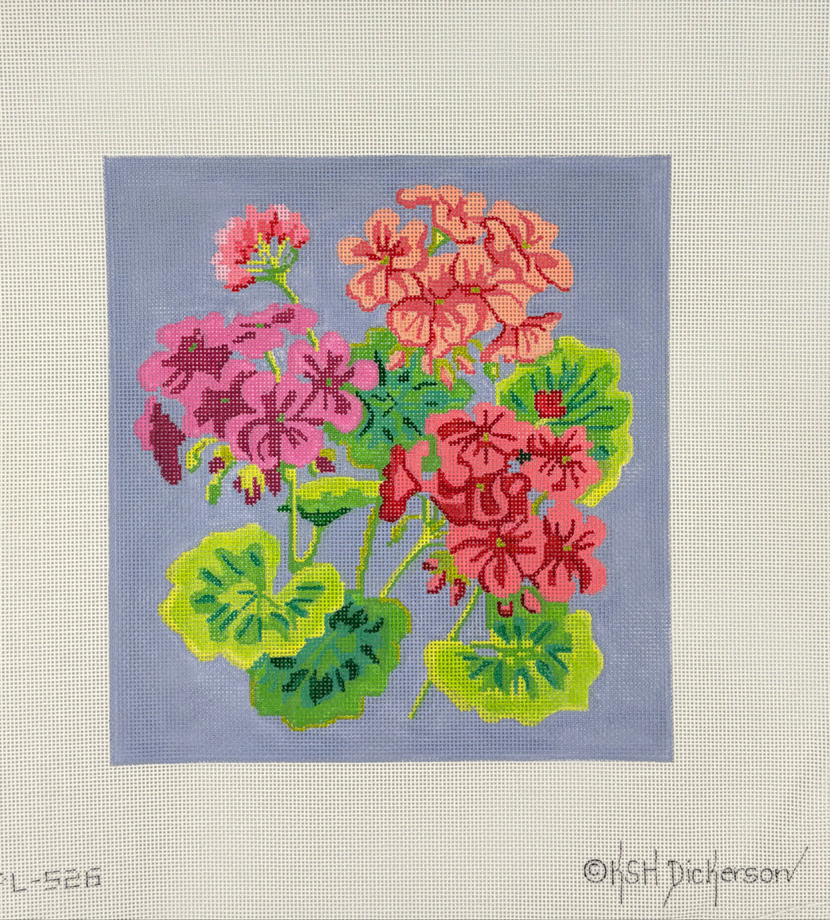 Bright Geraniums on Periwinkle Blue Canvas