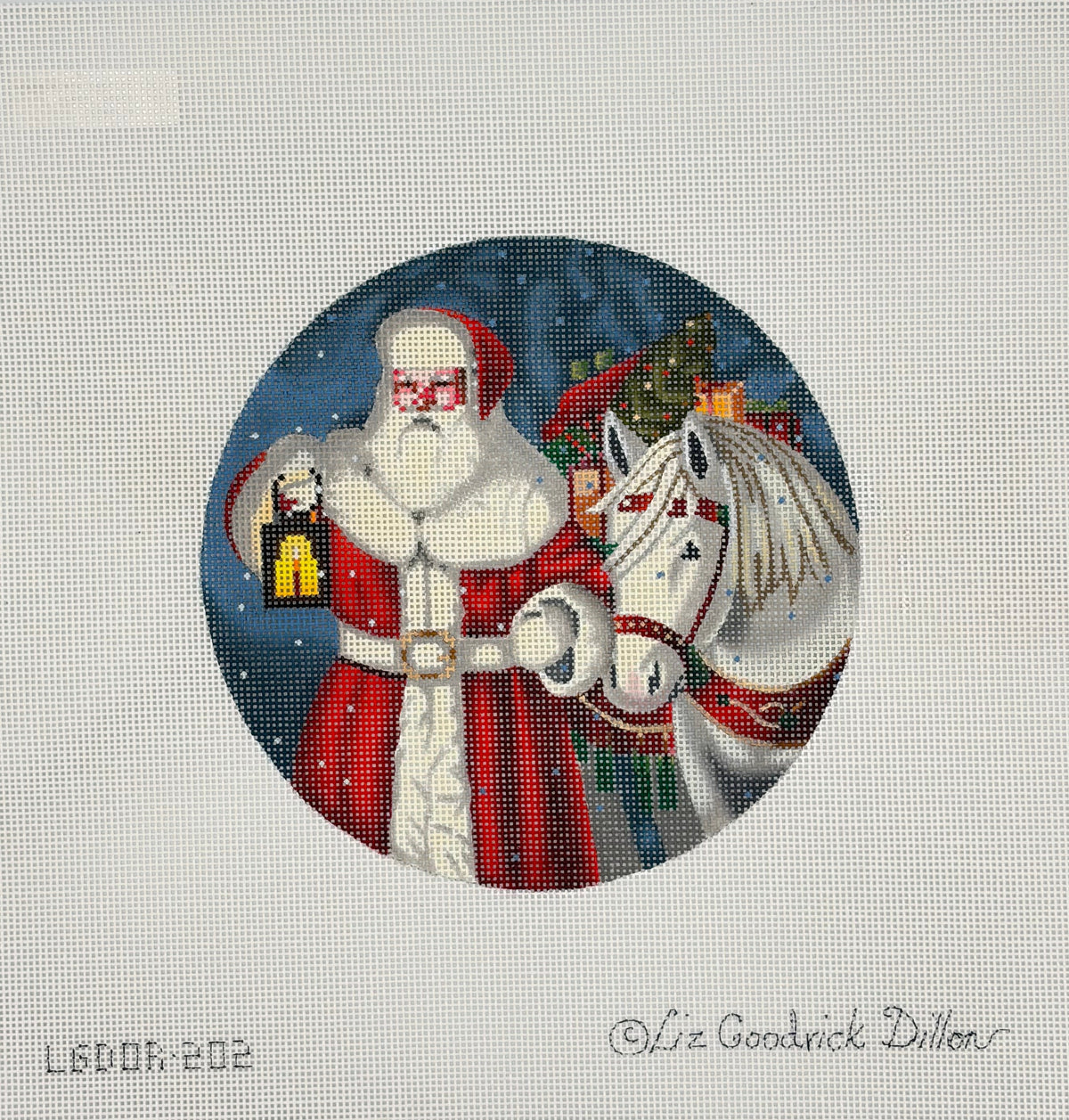 Santa with Horse Round Canvas