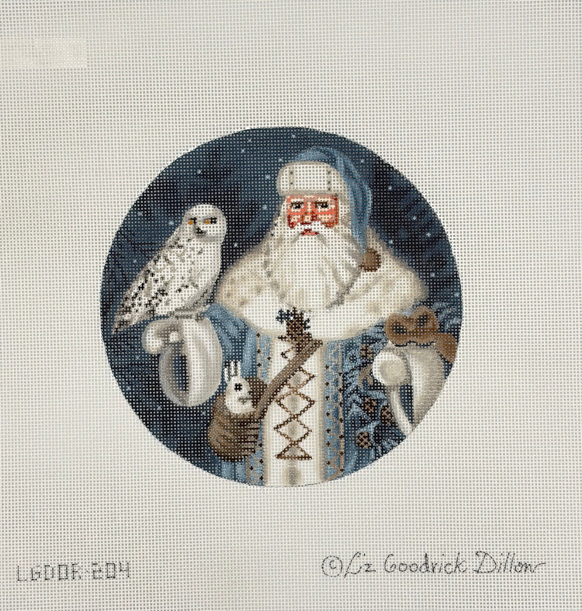 Santa with Owl Round Canvas