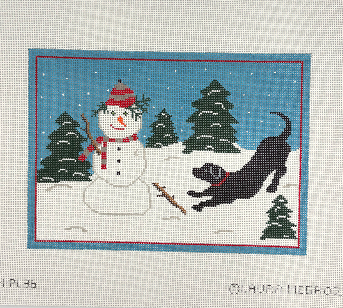 Snowman and Black Lab Canvas