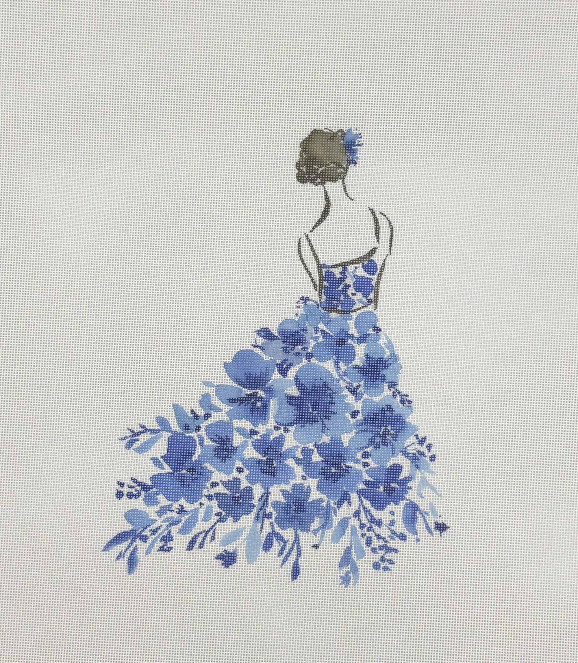 Lady with Blue Flowers Large Canvas