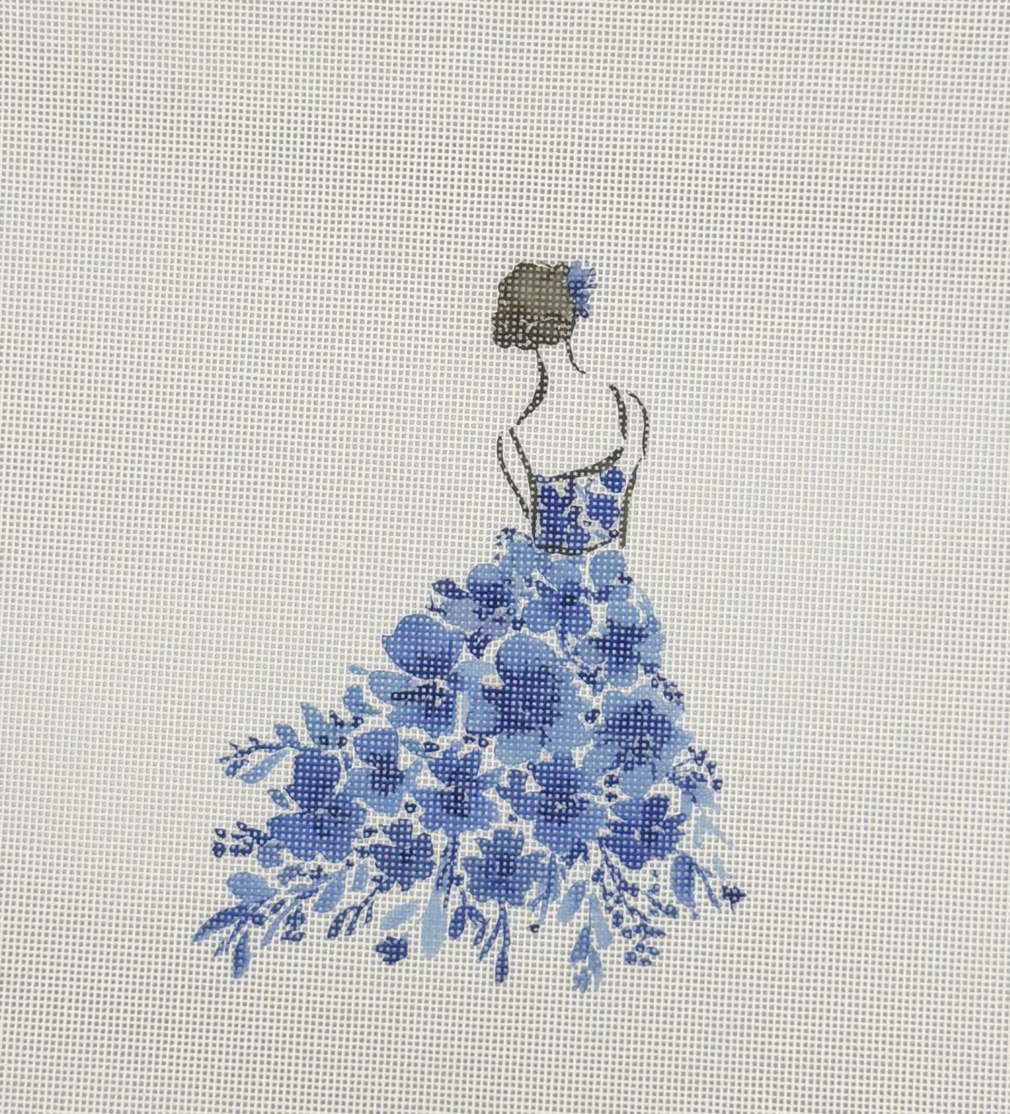 Lady with Blue Flowers Canvas