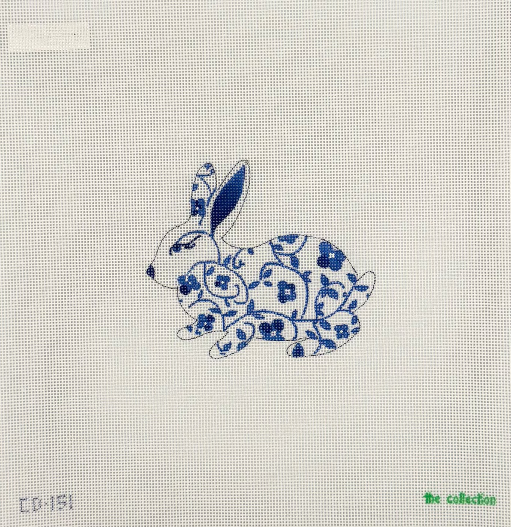 Bunny Small Flowers White Blue Canvas