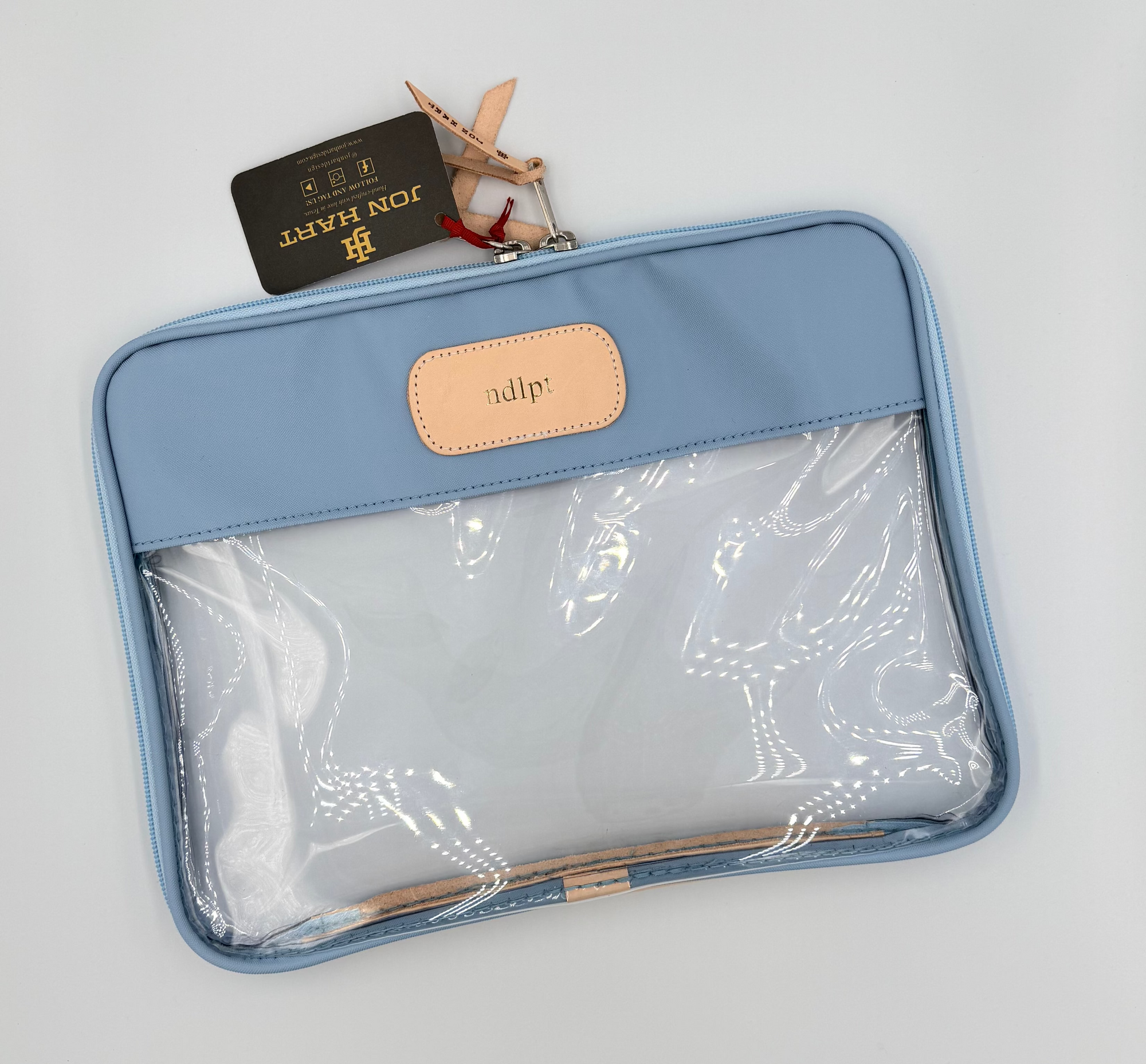 Clear Folio Ice Blue Coated Canvas with Gold Stamped "ndlpt"