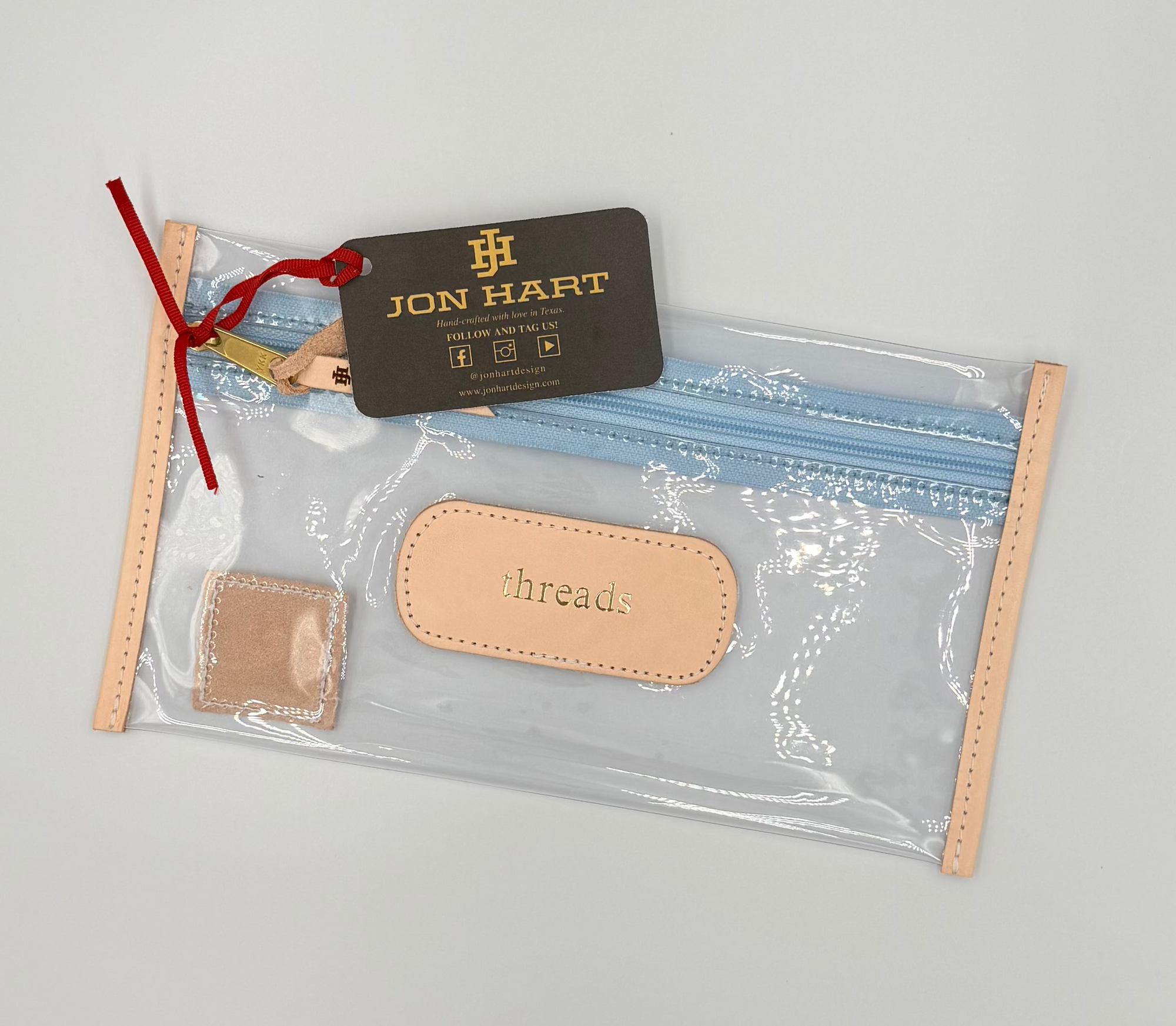 Clear Pouch Ice Blue Webbing with "threads" in Gold Foil