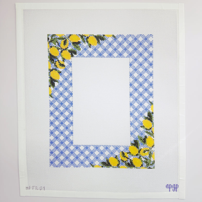 Lemons on Blue - Gingham Frame Canvas