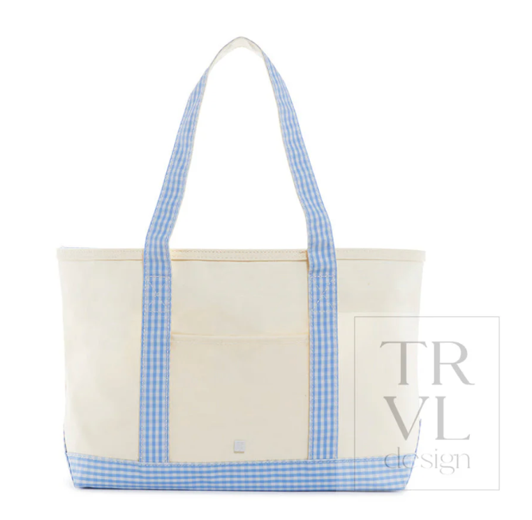 Maxi Tote - Coated Canvas Natural with Sky Trim