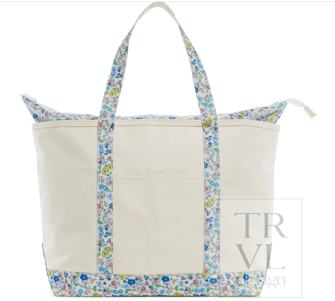 Maxi Tote - Coated Canvas Natural with Posies Trim