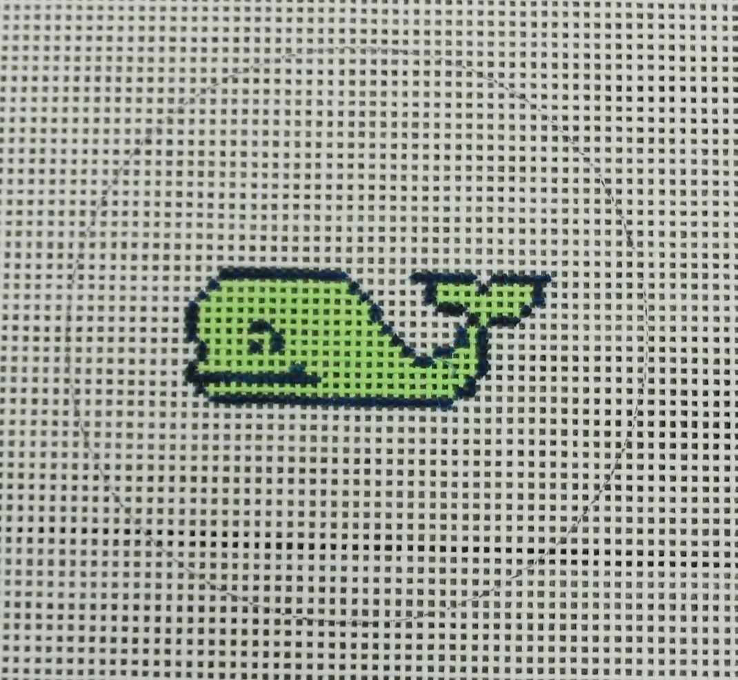 Green Whale Mini Round Canvas