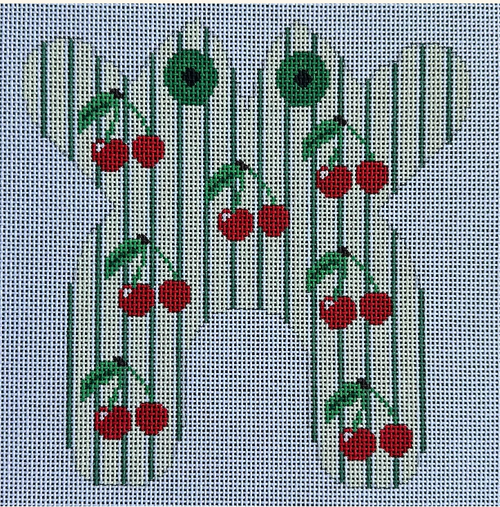 Cherries on Green Stripes Canvas
