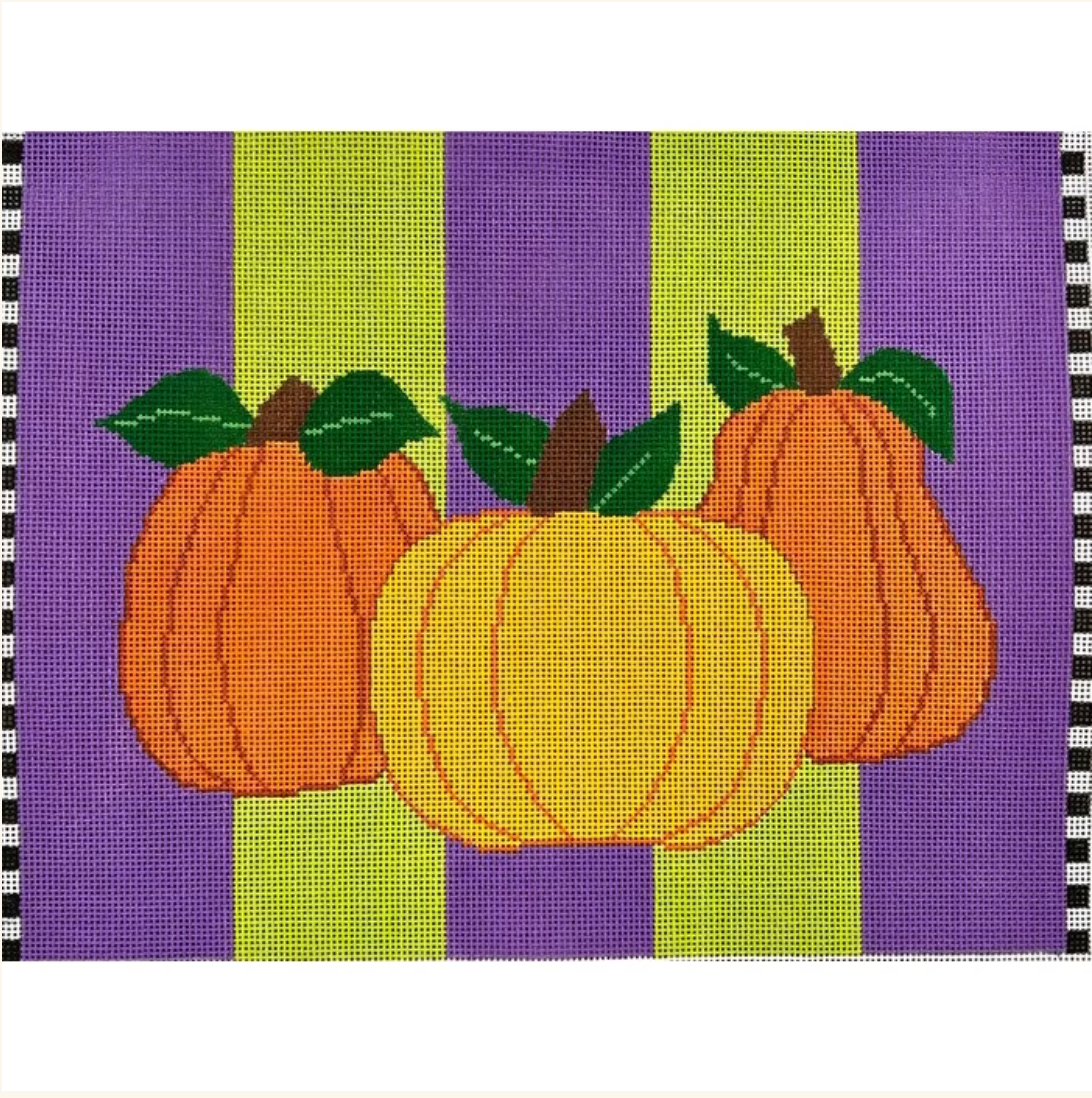 Pumpkins on Purple and Green Canvas