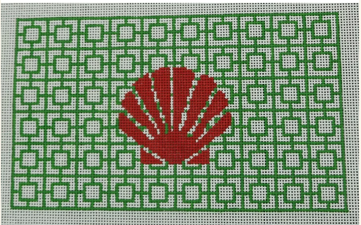 Red Shell on Geometric Green Canvas