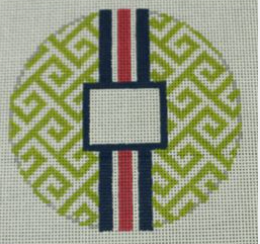 Greek Key Monogram Box - Lime Green with Navy and Pink stripe Canvas