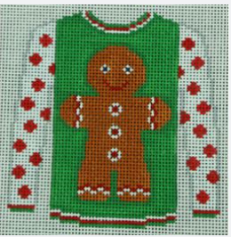 Gingerbread Boy on Green with Red Sleeves Canvas