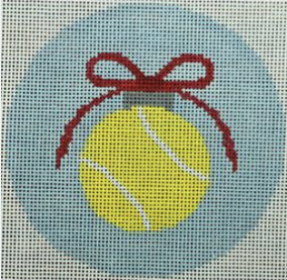 tennis ball with red bow on pale blue Canvas