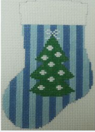 babys first Christmas tree on stripes blue Canvas
