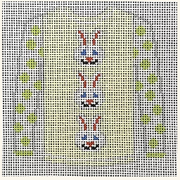 3 White Bunny Faces on Yellow Canvas