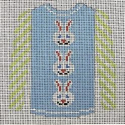 3 White Bunny Faces on Pale Blue Canvas