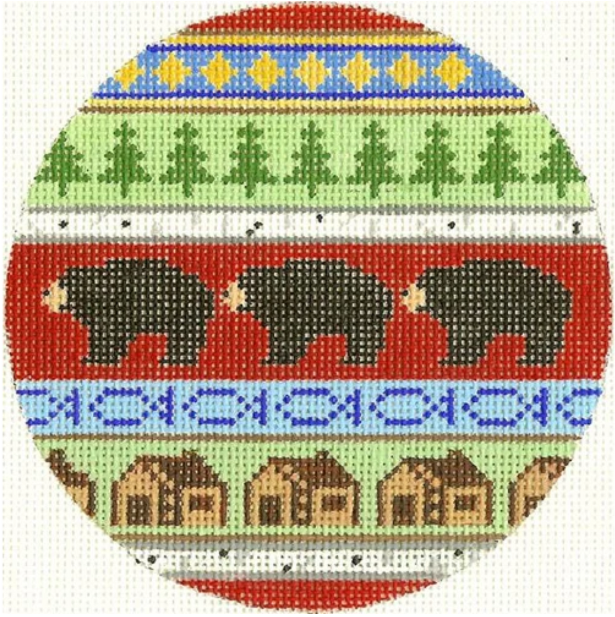 Bear and Cabins Ornament Canvas