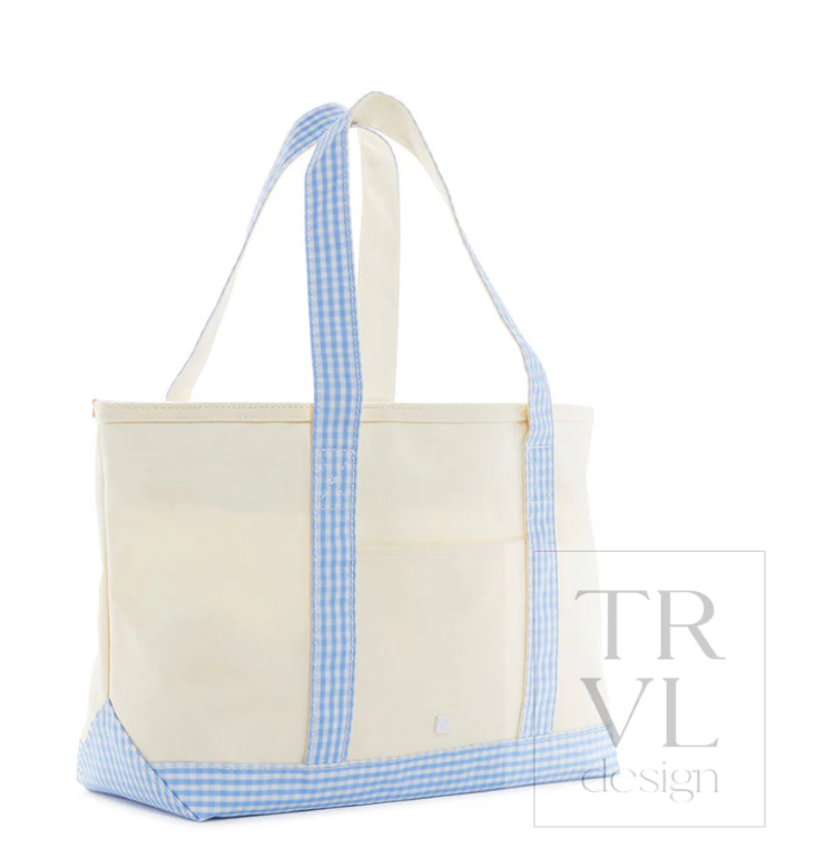 Maxi Tote - Coated Canvas Natural with Sky Trim