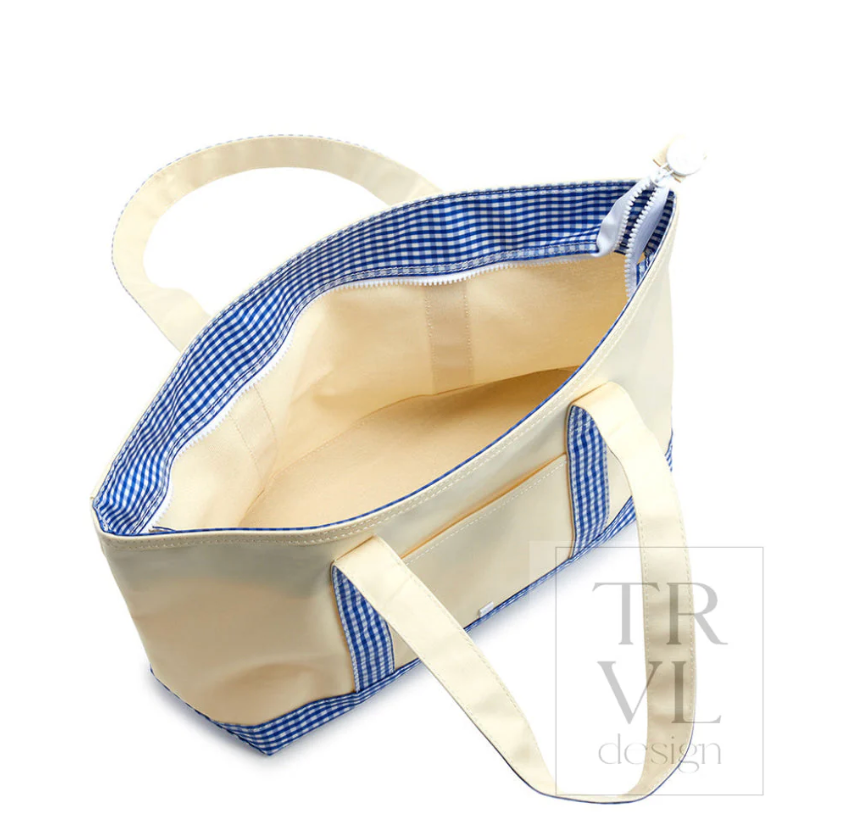 Maxi Tote - Coated Canvas Natural with Sky Trim