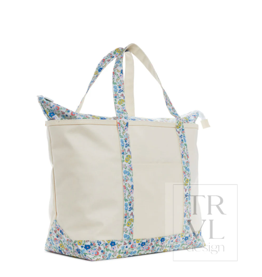 Maxi Tote - Coated Canvas Natural with Posies Trim