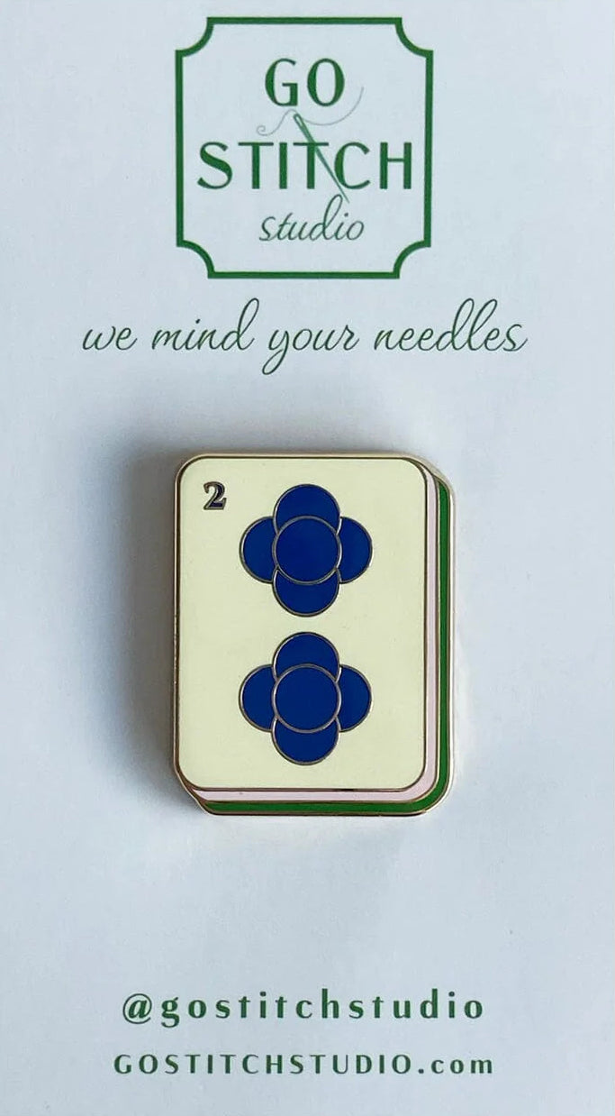Two Dot Blue Mahjong Tile Needle Minder